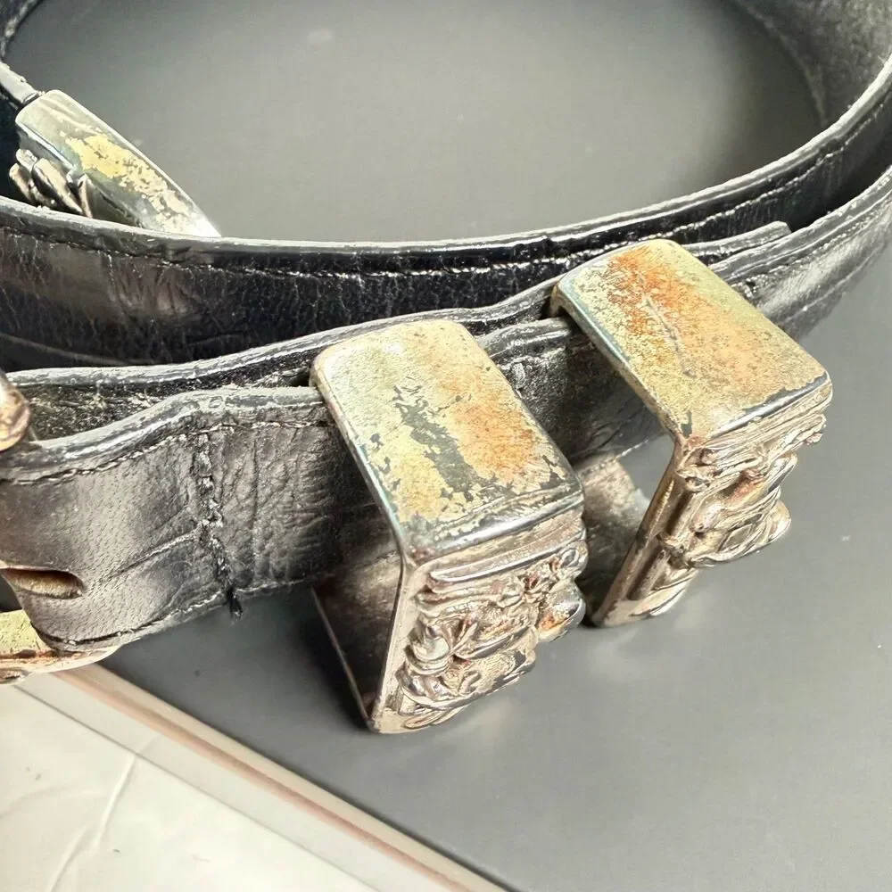 Brighton Disney Mickey Train Conductor Black Leather Belt Silver Tone Size 30